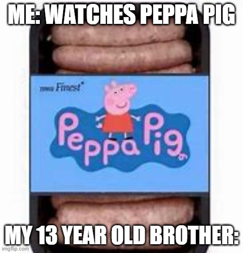 I dont watch peppa pig i just thought this would be funny... | ME: WATCHES PEPPA PIG; MY 13 YEAR OLD BROTHER: | image tagged in finally someone did it | made w/ Imgflip meme maker