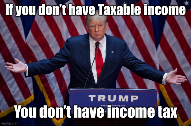 Donald Trump | If you don’t have Taxable income You don’t have income tax | image tagged in donald trump | made w/ Imgflip meme maker