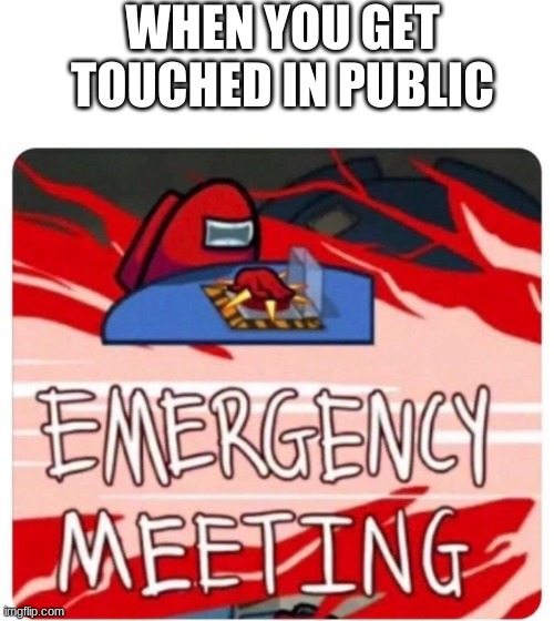 Among Us emergency | WHEN YOU GET TOUCHED IN PUBLIC | image tagged in emergency meeting among us | made w/ Imgflip meme maker