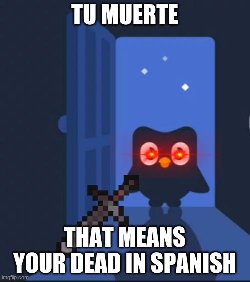 Duolingo bird | TU MUERTE; THAT MEANS YOUR DEAD IN SPANISH | image tagged in duolingo bird | made w/ Imgflip meme maker