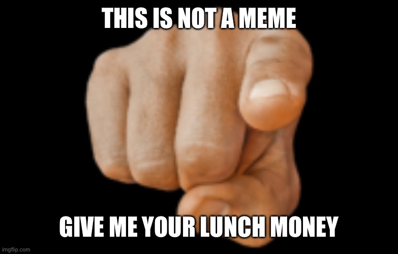 This is not a meme | THIS IS NOT A MEME; GIVE ME YOUR LUNCH MONEY | image tagged in funny,lol | made w/ Imgflip meme maker