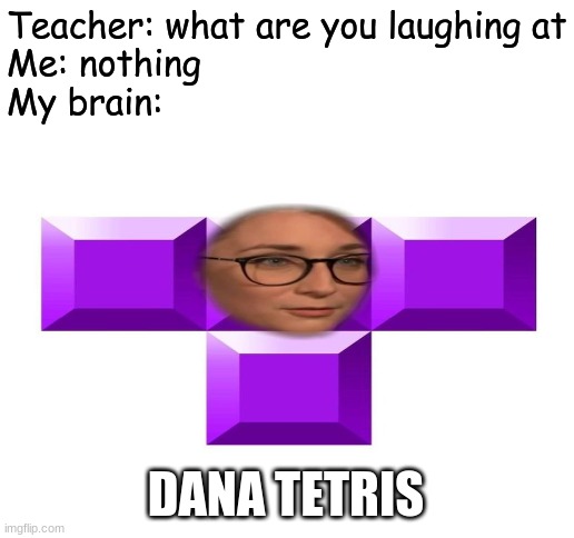 DANA TETRIS | Teacher: what are you laughing at
Me: nothing 
My brain:; DANA TETRIS | image tagged in blank white template | made w/ Imgflip meme maker