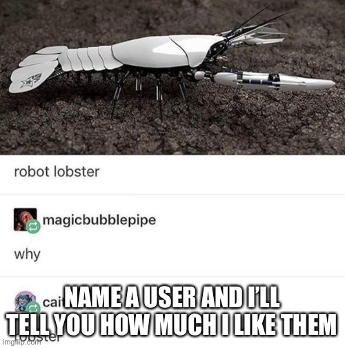 NAME A USER AND I’LL TELL YOU HOW MUCH I LIKE THEM | made w/ Imgflip meme maker