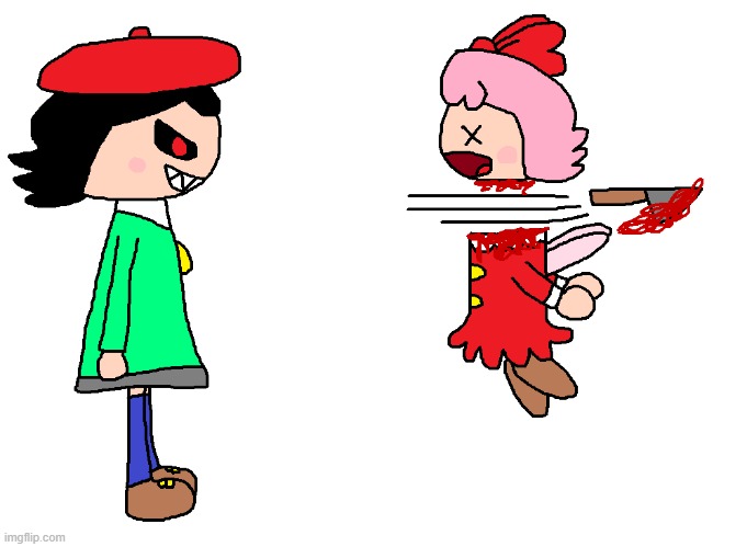Adeleine Kills Ribbon Allot | image tagged in kirby,gore,blood,funny,death,artwork | made w/ Imgflip meme maker