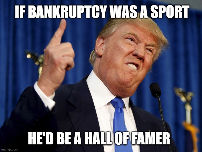IF BANKRUPTCY WAS A SPORT, HE'D BE A HALL OF FAMER | IF BANKRUPTCY WAS A SPORT; HE'D BE A HALL OF FAMER | image tagged in trump | made w/ Imgflip meme maker