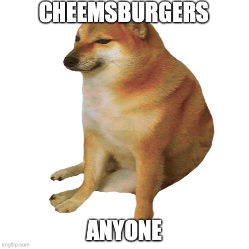 cheeseburgers anyone | CHEEMSBURGERS; ANYONE | image tagged in cheems | made w/ Imgflip meme maker