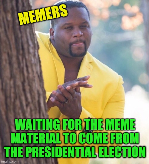 This is gonna be good... | MEMERS; WAITING FOR THE MEME MATERIAL TO COME FROM THE PRESIDENTIAL ELECTION | image tagged in man behind tree,presidential debate,election 2020,political memes | made w/ Imgflip meme maker