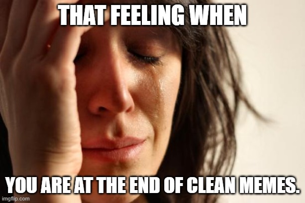 First World Problems | THAT FEELING WHEN; YOU ARE AT THE END OF CLEAN MEMES. | image tagged in memes,first world problems | made w/ Imgflip meme maker