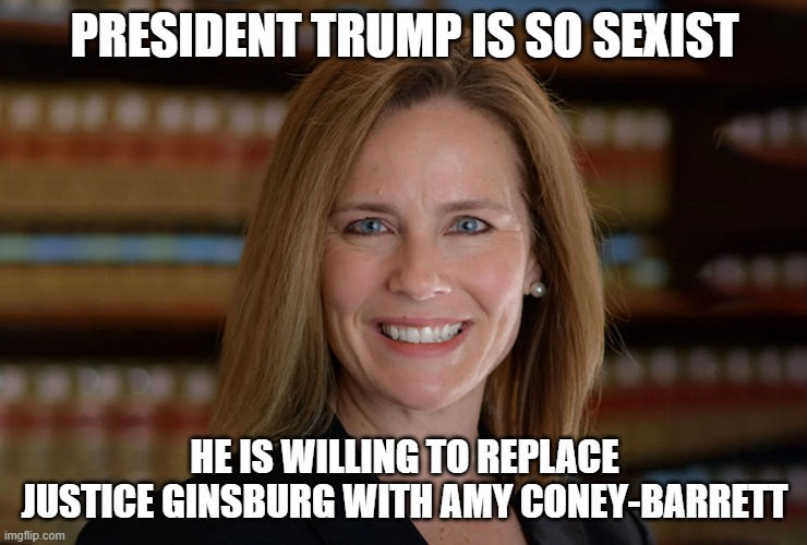 I thought liberals, SJW's, these so called feminists, etc. said we need more women in government related jobs? | PRESIDENT TRUMP IS SO SEXIST; HE IS WILLING TO REPLACE JUSTICE GINSBURG WITH AMY CONEY-BARRETT | image tagged in amy,stupid liberals,liberal hypocrisy,president trump,supreme court | made w/ Imgflip meme maker