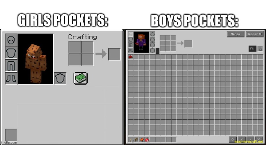 Girls Pockets/Boys Pockets | GIRLS POCKETS:; BOYS POCKETS: | image tagged in minecraft,memes | made w/ Imgflip meme maker