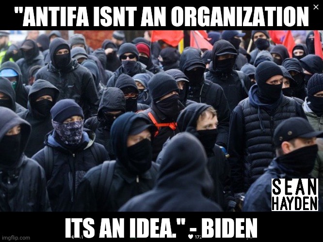 Biden | "ANTIFA ISNT AN ORGANIZATION; ITS AN IDEA." - BIDEN | image tagged in antifa | made w/ Imgflip meme maker
