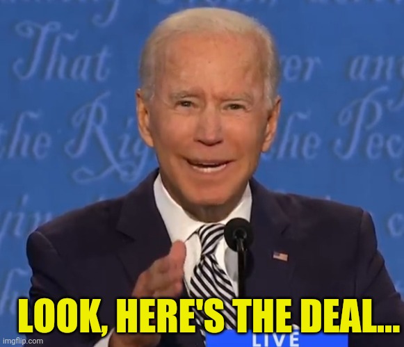 What is the deal, Joe? | LOOK, HERE'S THE DEAL... | image tagged in biden 2020 debate,joe biden,lol,democrats | made w/ Imgflip meme maker