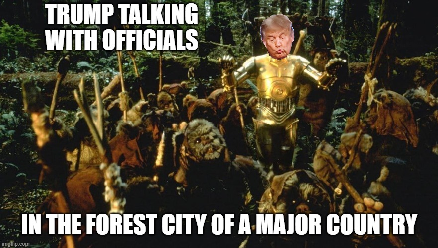 Forest City | TRUMP TALKING WITH OFFICIALS; IN THE FOREST CITY OF A MAJOR COUNTRY | image tagged in trump,donald trump,forest,forest city,city,debate | made w/ Imgflip meme maker