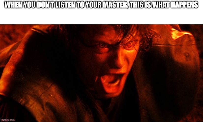 Listen to me my very young padawan | WHEN YOU DON’T LISTEN TO YOUR MASTER, THIS IS WHAT HAPPENS | image tagged in anakin i hate you,star wars,star wars prequels,anakin | made w/ Imgflip meme maker
