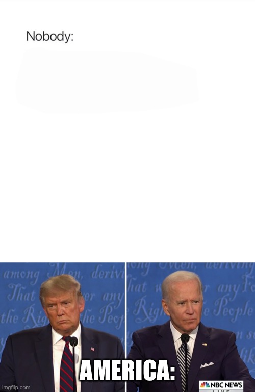 American debate | AMERICA: | image tagged in nobody | made w/ Imgflip meme maker