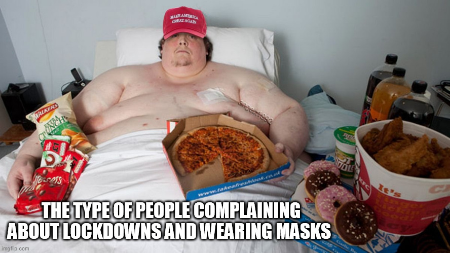 trump supporter | THE TYPE OF PEOPLE COMPLAINING ABOUT LOCKDOWNS AND WEARING MASKS | image tagged in trump supporter,coronavirus,mask,fat,covid-19,clown car republicans | made w/ Imgflip meme maker