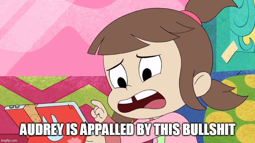 Little Audrey is shocked | AUDREY IS APPALLED BY THIS BULLSHIT | image tagged in harvey girls forever,harvey street kids,reaction,shocked face,cringe,bruh moment | made w/ Imgflip meme maker