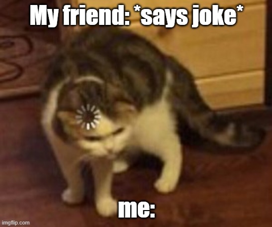 Loading cat | My friend: *says joke*; me: | image tagged in loading cat,cats,funny memes,funny,memes,cursed image | made w/ Imgflip meme maker