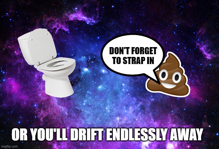 Space Poop | DON'T FORGET TO STRAP IN; OR YOU'LL DRIFT ENDLESSLY AWAY | image tagged in strap in | made w/ Imgflip meme maker