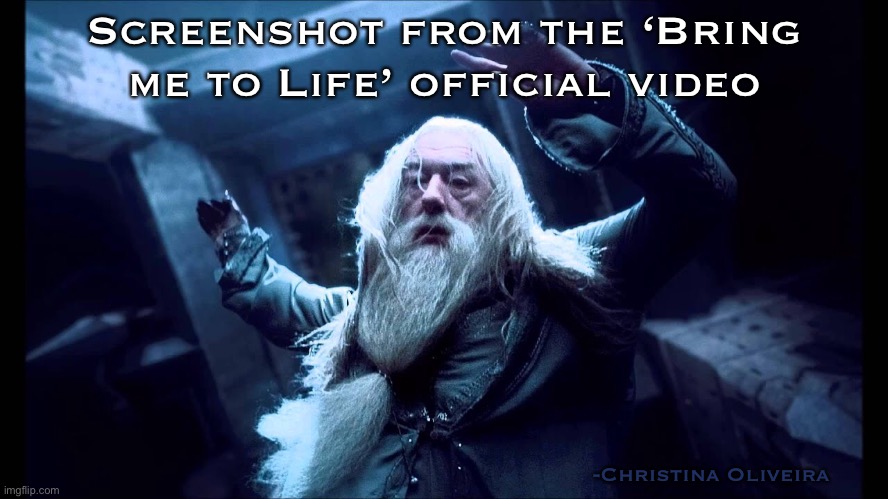 From the album Fallen (Evanescence) | Screenshot from the ‘Bring me to Life’ official video; -Christina Oliveira | image tagged in harry potter,emo,dumbledore,goth,music,pop music | made w/ Imgflip meme maker