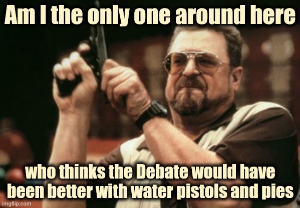 . . . and Chris Matthews as the Umpire ! | Am I the only one around here; who thinks the Debate would have been better with water pistols and pies | image tagged in memes,am i the only one around here,children,tantrum,argument,name calling | made w/ Imgflip meme maker