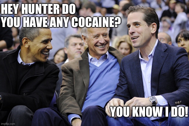 Hunter does cocaine | HEY HUNTER DO YOU HAVE ANY COCAINE? YOU KNOW I DO! | image tagged in biden,blm,anifta,radical | made w/ Imgflip meme maker