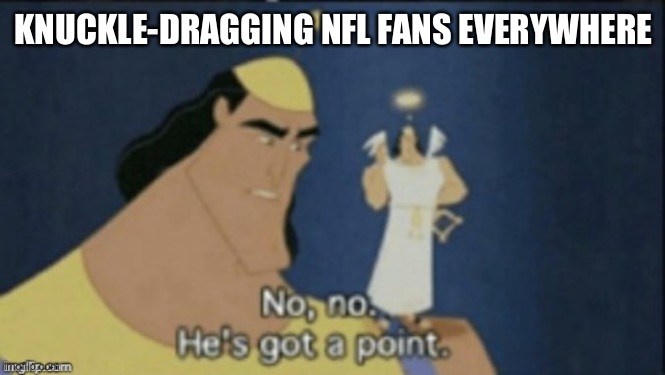 no no hes got a point | KNUCKLE-DRAGGING NFL FANS EVERYWHERE | image tagged in no no hes got a point | made w/ Imgflip meme maker