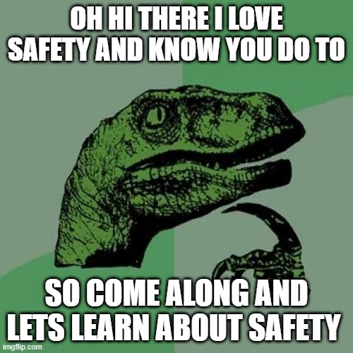 Philosoraptor Meme | OH HI THERE I LOVE SAFETY AND KNOW YOU DO TO; SO COME ALONG AND LETS LEARN ABOUT SAFETY | image tagged in memes,philosoraptor | made w/ Imgflip meme maker