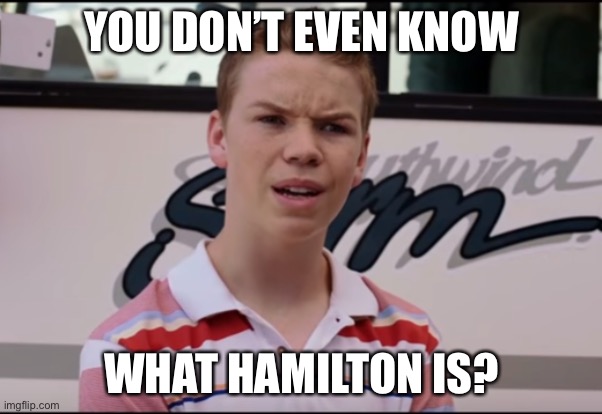 You Guys are Getting Paid | YOU DON’T EVEN KNOW WHAT HAMILTON IS? | image tagged in you guys are getting paid | made w/ Imgflip meme maker
