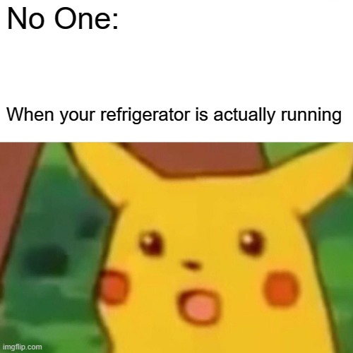 Surprised Pikachu Meme | No One:; When your refrigerator is actually running | image tagged in memes,surprised pikachu | made w/ Imgflip meme maker