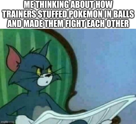 ME THINKING ABOUT HOW TRAINERS STUFFED POKEMON IN BALLS AND MADE THEM FIGHT EACH OTHER | image tagged in memes,pokemon | made w/ Imgflip meme maker