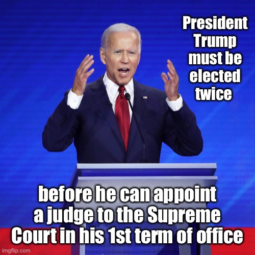And he got a law degree?  75 of 86 in his class. That means there are 10 lawyers out there even dumber than Joe! | President Trump must be elected twice; before he can appoint a judge to the Supreme Court in his 1st term of office | image tagged in supreme court nomination,2016 election ignored,not my president,constitutional misapplication,joe biden | made w/ Imgflip meme maker