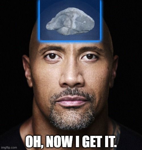 Dumb as a Rock. | OH, NOW I GET IT. | image tagged in dwayne johnson,rock,memes | made w/ Imgflip meme maker