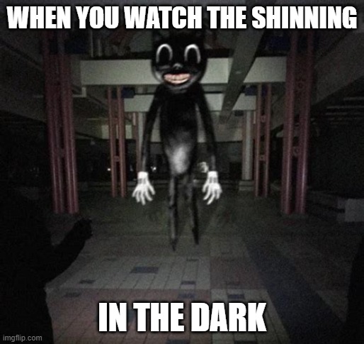 Cartoon cat | WHEN YOU WATCH THE SHINNING; IN THE DARK | image tagged in cartoon cat | made w/ Imgflip meme maker