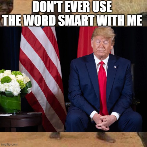Don't ever use the word smart with me. Dumb Trump. | DON'T EVER USE THE WORD SMART WITH ME | image tagged in dumb trump,smart | made w/ Imgflip meme maker