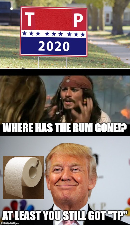 WHERE HAS THE RUM GONE!? AT LEAST YOU STILL GOT "TP" | image tagged in memes,why is the rum gone,donald trump approves | made w/ Imgflip meme maker
