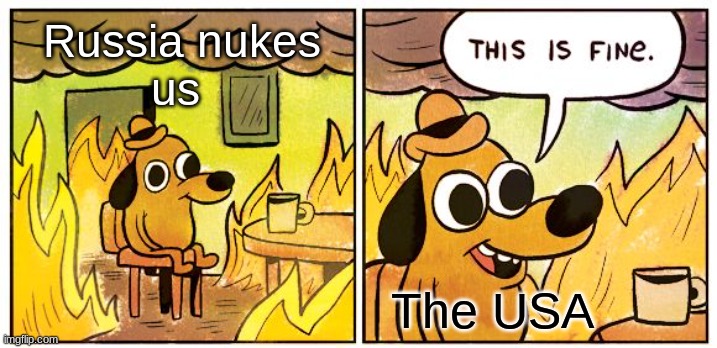This Is Fine Meme | Russia nukes
us; The USA | image tagged in memes,this is fine | made w/ Imgflip meme maker
