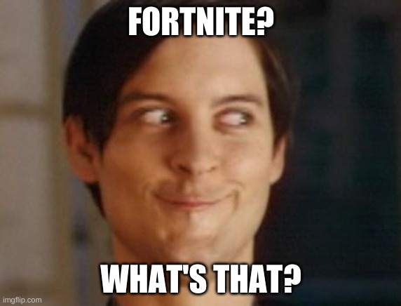 Spiderman Peter Parker | FORTNITE? WHAT'S THAT? | image tagged in memes,spiderman peter parker | made w/ Imgflip meme maker