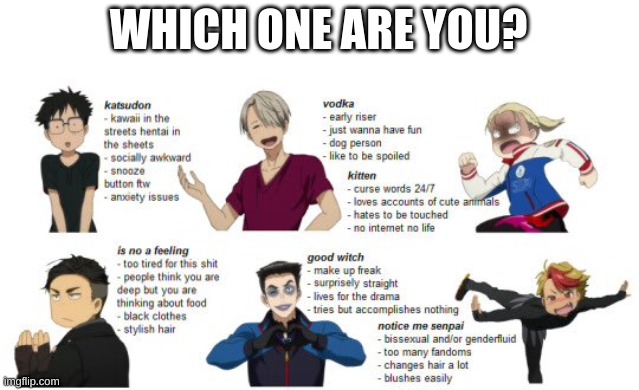 I'm a mix of Katsudon and Notice Me Senpai | WHICH ONE ARE YOU? | image tagged in yuri on ice | made w/ Imgflip meme maker