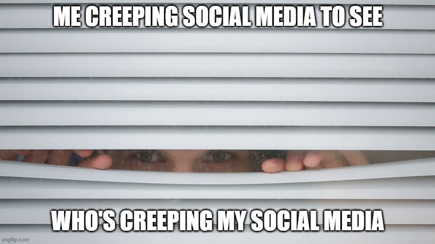 social media creeper | ME CREEPING SOCIAL MEDIA TO SEE; WHO'S CREEPING MY SOCIAL MEDIA | image tagged in peeping | made w/ Imgflip meme maker