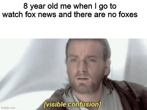 Where are the foxes? | 8 year old me when I go to watch fox news and there are no foxes | image tagged in memes,childhood,fox news,visible confusion | made w/ Imgflip meme maker
