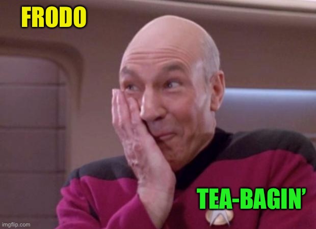 Picard smirk | FRODO TEA-BAGIN’ | image tagged in picard smirk | made w/ Imgflip meme maker