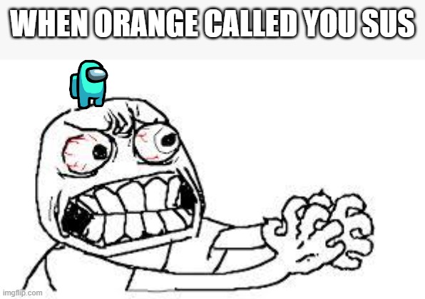 me irl | WHEN ORANGE CALLED YOU SUS | image tagged in angry face | made w/ Imgflip meme maker