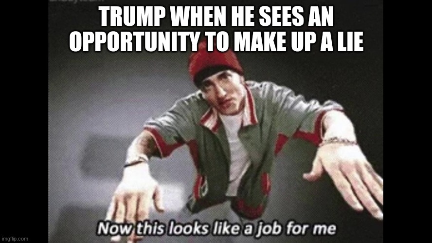 Bruh | TRUMP WHEN HE SEES AN OPPORTUNITY TO MAKE UP A LIE | image tagged in politics,political meme | made w/ Imgflip meme maker