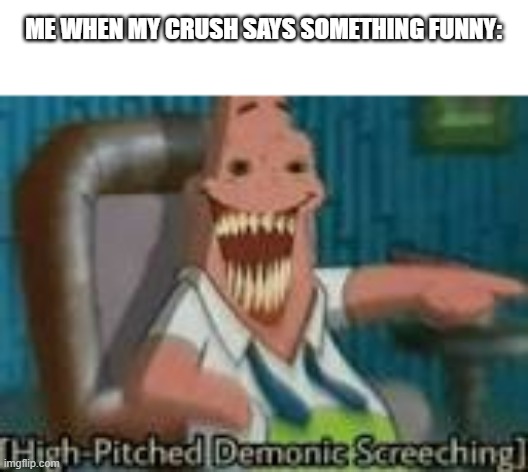 *Sigh* | ME WHEN MY CRUSH SAYS SOMETHING FUNNY: | image tagged in high-pitched demonic screeching | made w/ Imgflip meme maker