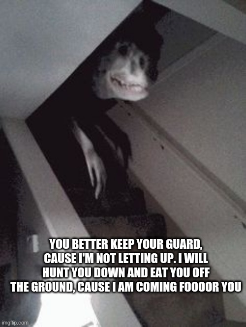 sing this to the beat of the you better not cry Christmas song | YOU BETTER KEEP YOUR GUARD, CAUSE I'M NOT LETTING UP. I WILL HUNT YOU DOWN AND EAT YOU OFF THE GROUND, CAUSE I AM COMING FOOOOR YOU | image tagged in wot | made w/ Imgflip meme maker