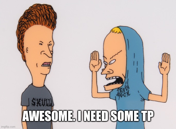 bevisandbutthead | AWESOME. I NEED SOME TP | image tagged in bevisandbutthead | made w/ Imgflip meme maker