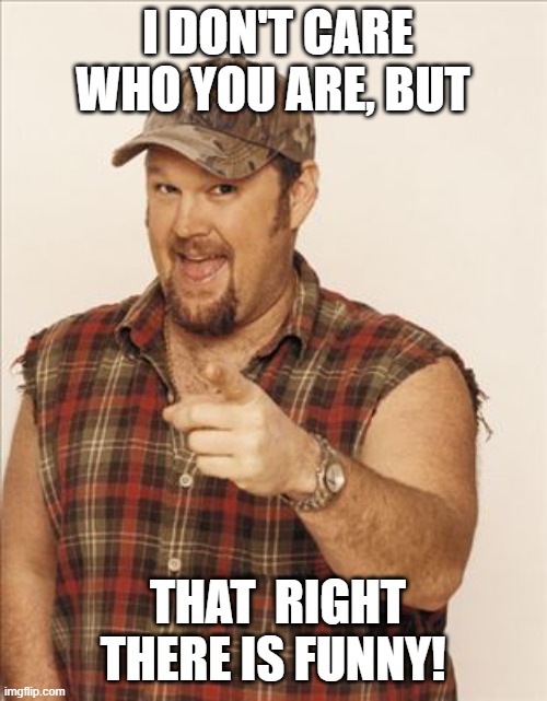 Larry The Cable Guy | I DON'T CARE WHO YOU ARE, BUT THAT  RIGHT THERE IS FUNNY! | image tagged in larry the cable guy | made w/ Imgflip meme maker