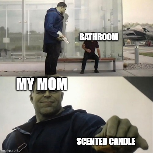 Hulk Taco | BATHROOM; MY MOM; SCENTED CANDLE | image tagged in hulk taco,scented candle,moms | made w/ Imgflip meme maker