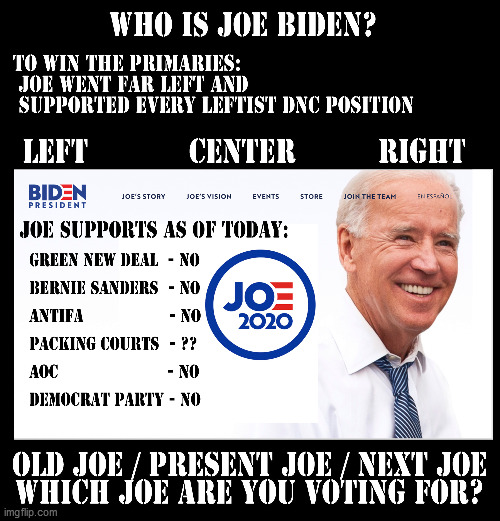 JOE WHO? | image tagged in joe,biden,flip flop,leftist,democrat party | made w/ Imgflip meme maker